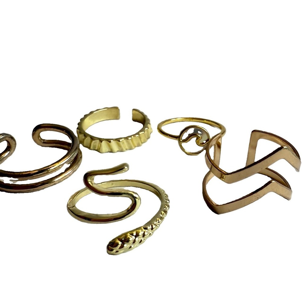 Lovely! Lot 5 Vintage Snake Geometric Rings Gold Tone MCM Band Size 7